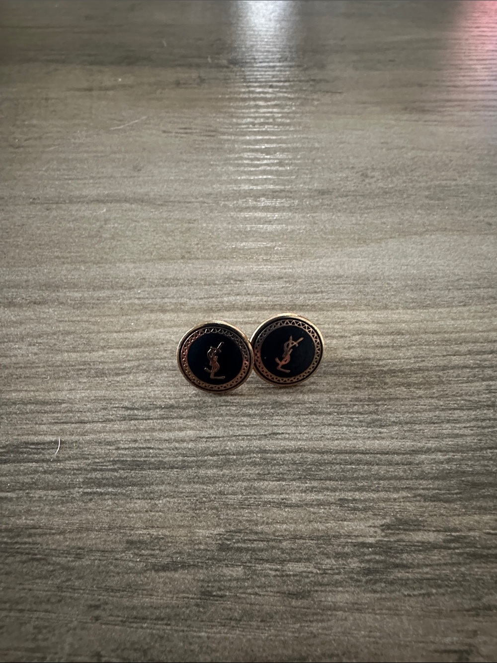 YSL button Black and Gold Round Logo earrings
